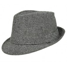 Fedora Hats – 12 PCS  Herringbone Print - Black/ White - HT-FHT2211BW